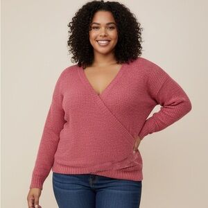 Torrid size 2/2X waffle knit  thermal cross wrap front sweater Nantucket red